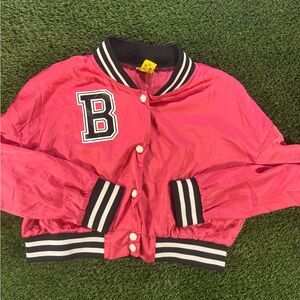 Women’s Pink Daisy Bomber Crop Top Jacket